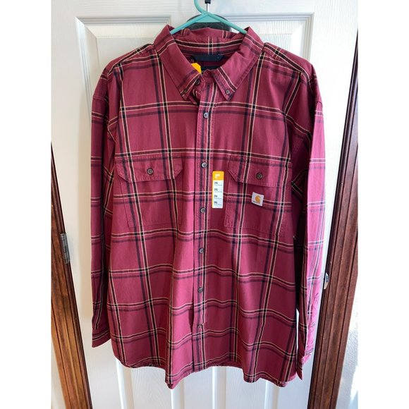NWT Carhartt Men's Loose Fit Midweight Chambray Long Sleeve Plaid Shirt Size 2XL - Picture 7 of 7